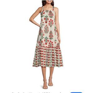 NWT Ro's Garden Block Print Spaghetti Strap Midi Dress